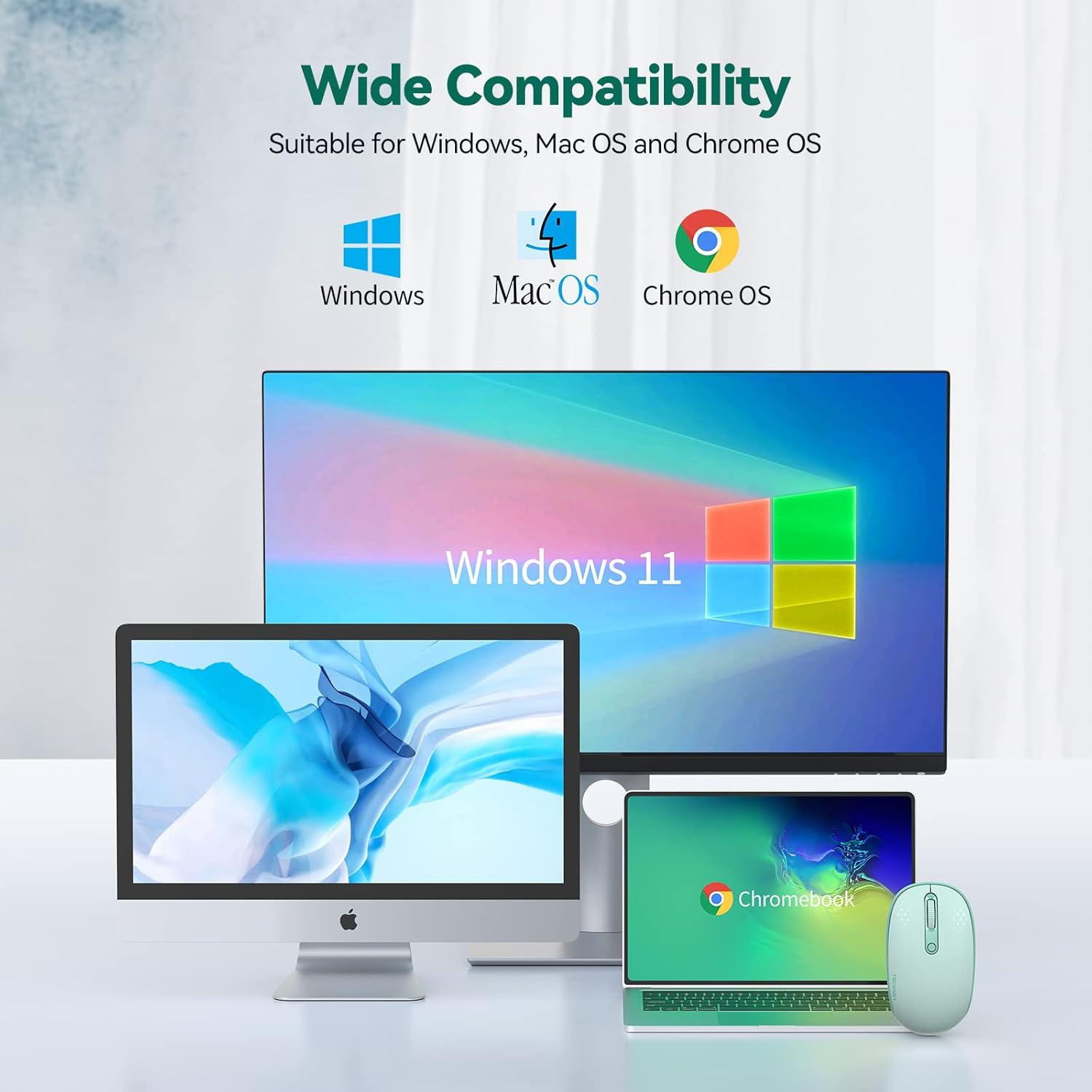 TECKNET Wireless Mouse for Laptop, 2.4G Quiet Computer Mouse with USB Receiver, 4 Buttons Portable Cordless Mice for Chromebook, Laptop, PC, Mac, 800/1200/1600 DPI - Mint Green - Image 7