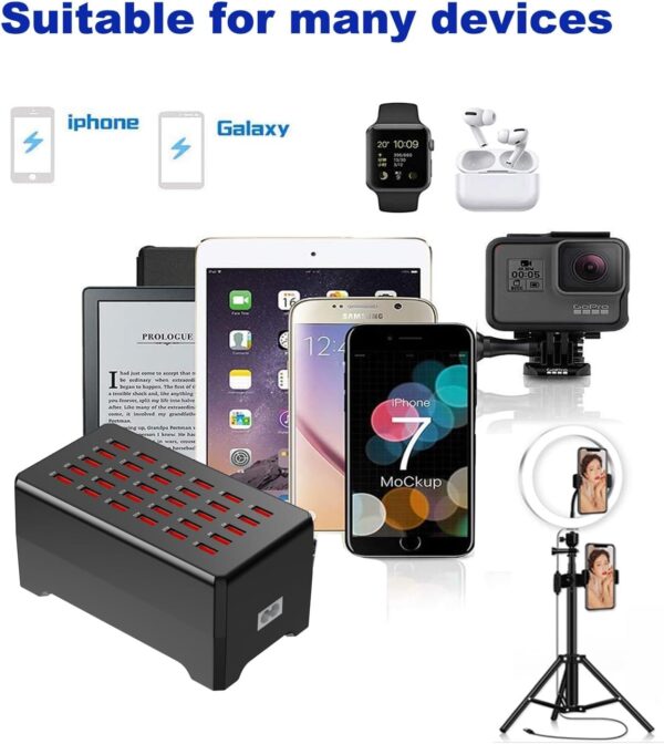 150W/30A,Multiple USB Charging Station，Compatible with Smartphones, Tablets, and Other USB Devices. (30 Port Charger Station-Black) - Image 7