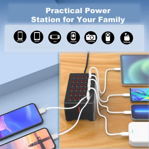 150W/30A,Multiple USB Charging Station，Compatible with Smartphones, Tablets, and Other USB Devices. (30 Port Charger Station-Black) - Image 6