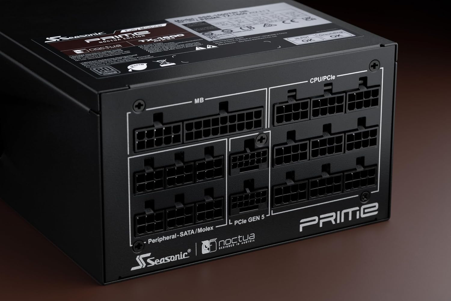 Seasonic Prime TX-1600 Noctua Edition, Ultra-Quiet Fully Modular 1600W 80 Plus Titanium Efficiency ATX 3.1 PC Power Supply (Black/Brown) with US AC Power Cord - Image 5