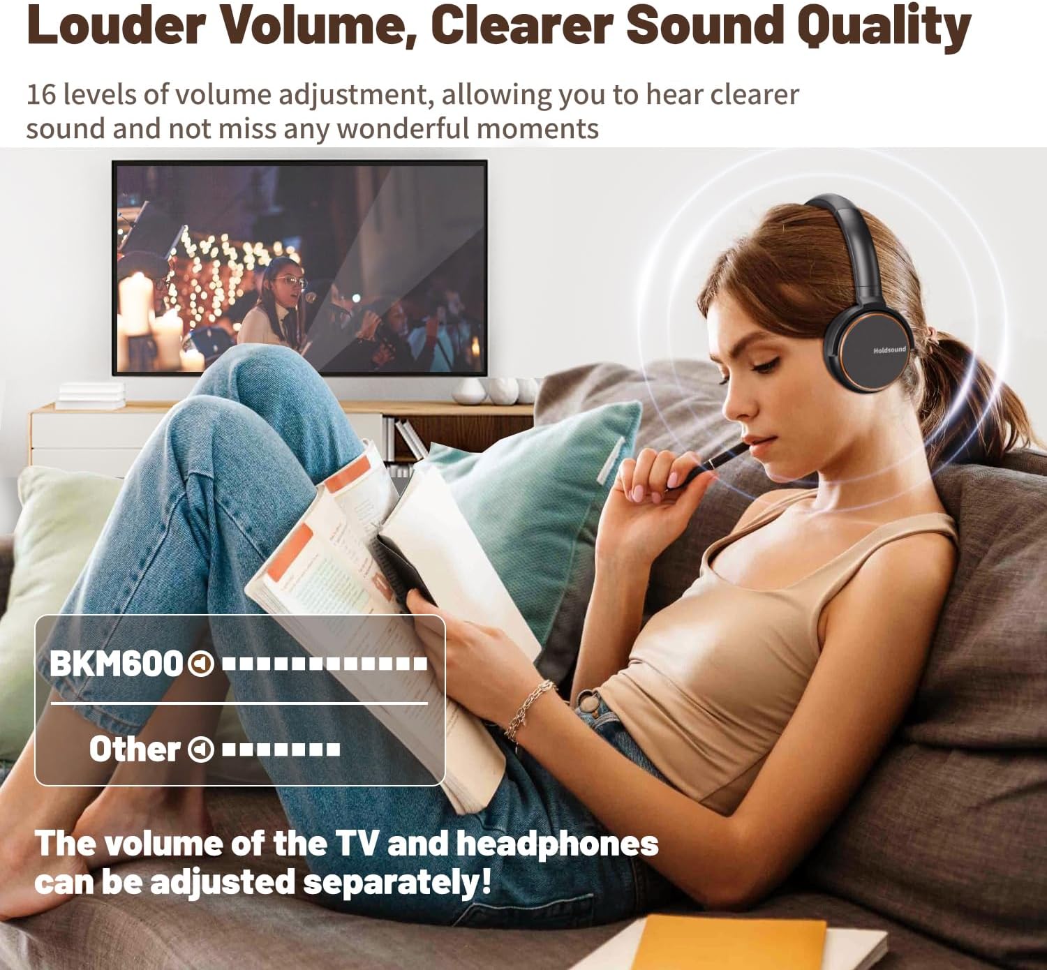 Wireless Headphones for TV Watching -BKM600 Wireless TV Headphones with Bluetooth USB Transmitter(Optical, AUX, RCA and USB Output), Plug and Play, Enhanced Volume, Gift for the Seniors/Parents,Orange - Image 9
