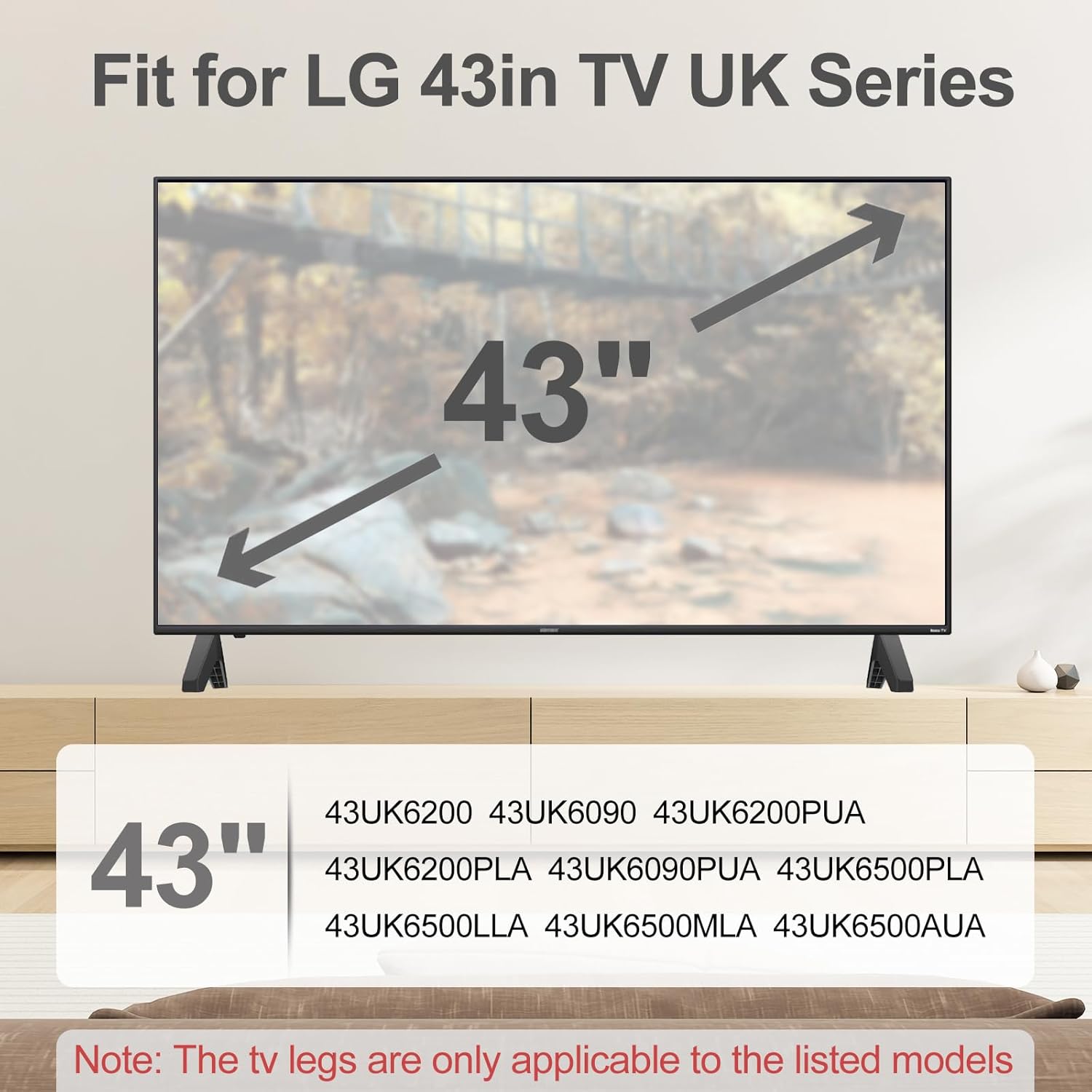 TV Legs for LG 43in TV UK Series,Compatible with LG TV Stand Replacement Base 43UK6200 43UK6090 43UK6200PUA 43UK6200PLA 43UK6090PUA 43UK6500PLA 43UK6500LLA 43UK6500MLA 43UK6500AUA with Screws - Image 3