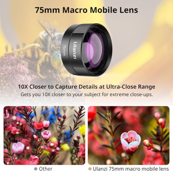 ULANZI CL-003 Phone Macro Lens, HD 75mm Phone Camera Lens for 17mm Thread, Compatible with iPhone Samsung Smartphone Cage Case with 17mm Adapter - Image 2