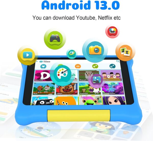 Kids Tablet 7 Inch, Android 13 Tablet for Kids Quad Core 5GB RAM 32GB ROM Quad Core, Dual Camera,WiFi, Parental Control Tablets with Kid-Proof Case for Girls and Boys (Blue) - Image 3