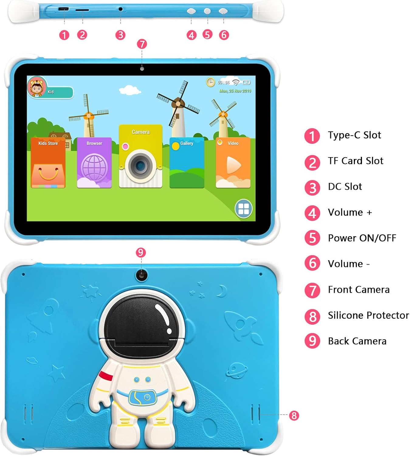 Kids Tablet 10 Inch,Tablet for Kids Android 14,3GB+64GB,8-Core CPU,2.4/5G WiFi WiFi 6,12H Battery Life,Parental Control,1280x800 HD Display,Dual Cameras,Shockproof Case,Pre-Installed Educational Apps - Image 8