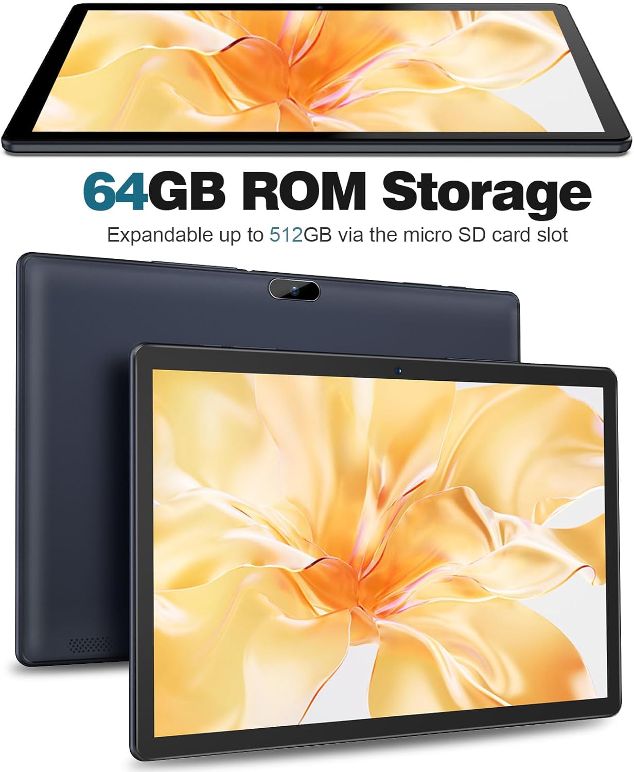 PRITOM 10 inch Tablet Android 13, Tablet with Case, 64GB, 512GB Expand, Quad-Core, 1280 * 800 HD IPS Screen, Dual Camera, Wi-Fi, Bluetooth, Black - Image 3