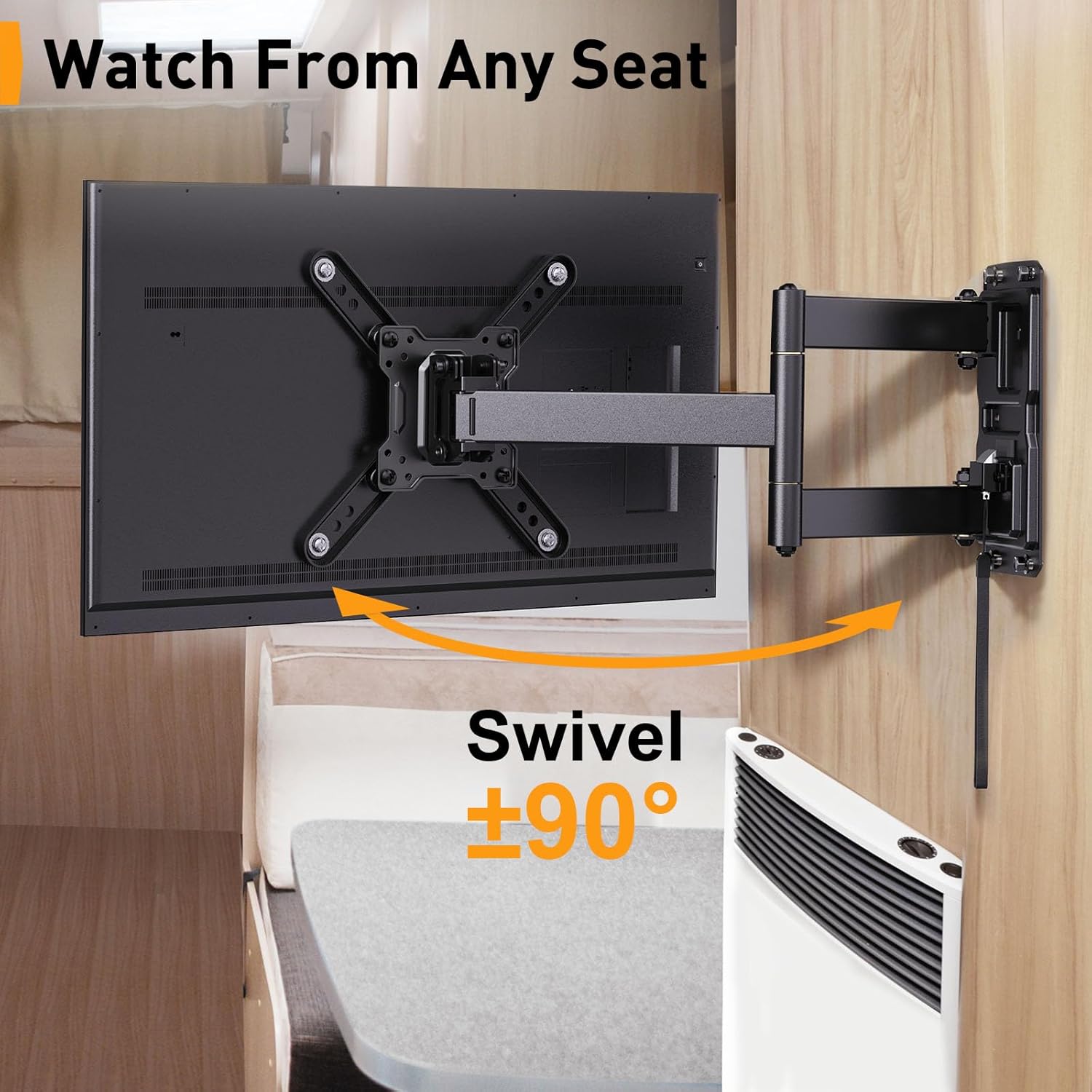 Perlegear Lockable RV TV Mount for 13–42 inch TVs up to 44 lbs, Full Motion RV TV Wall Mount with Swivel, Tilt, Pull Cord Lock, RV TV Mount for Camper, RV, Motorhome, Max VESA 200x200mm, PGLRVF2 - Image 6