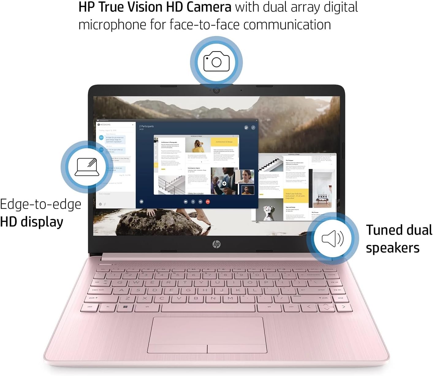 HP Portable Laptop (Include 1 Year Microsoft 365), 14’’ HD Display, 16GB RAM, 64GB eMMC, Intel Quad-Core N4120, Student and Business, Webcam, HDMI, Wi-Fi, RJ-45, Windows 11 Home, Pink - Image 2