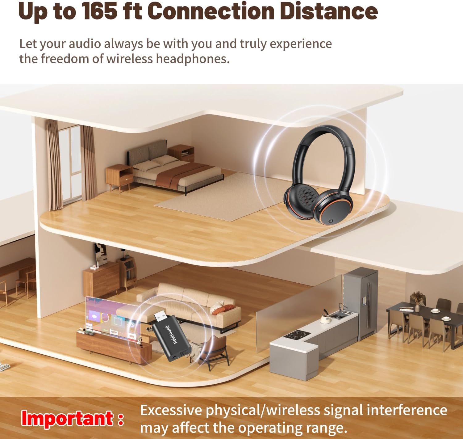 Wireless Headphones for TV Watching -BKM600 Wireless TV Headphones with Bluetooth USB Transmitter(Optical, AUX, RCA and USB Output), Plug and Play, Enhanced Volume, Gift for the Seniors/Parents,Orange - Image 5