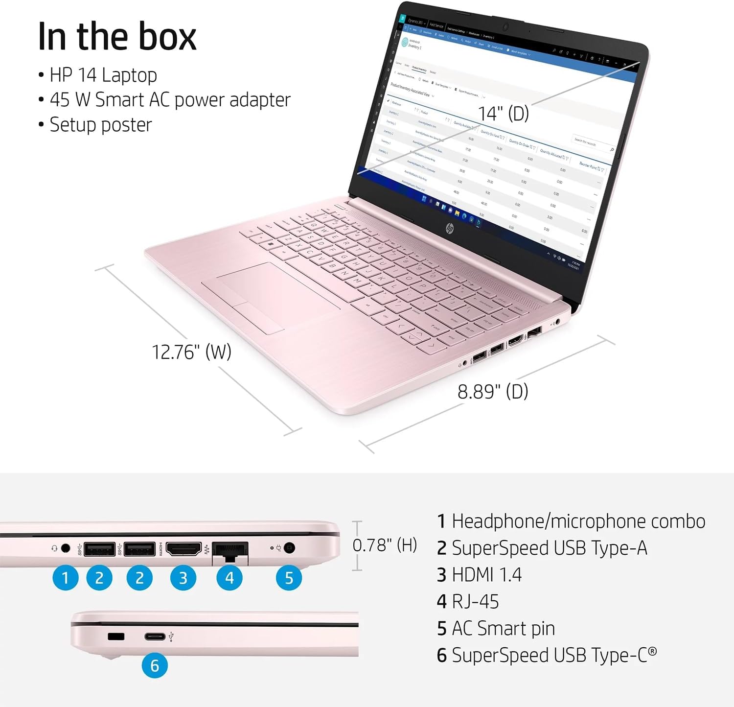 HP Portable Laptop (Include 1 Year Microsoft 365), 14’’ HD Display, 16GB RAM, 64GB eMMC, Intel Quad-Core N4120, Student and Business, Webcam, HDMI, Wi-Fi, RJ-45, Windows 11 Home, Pink - Image 3