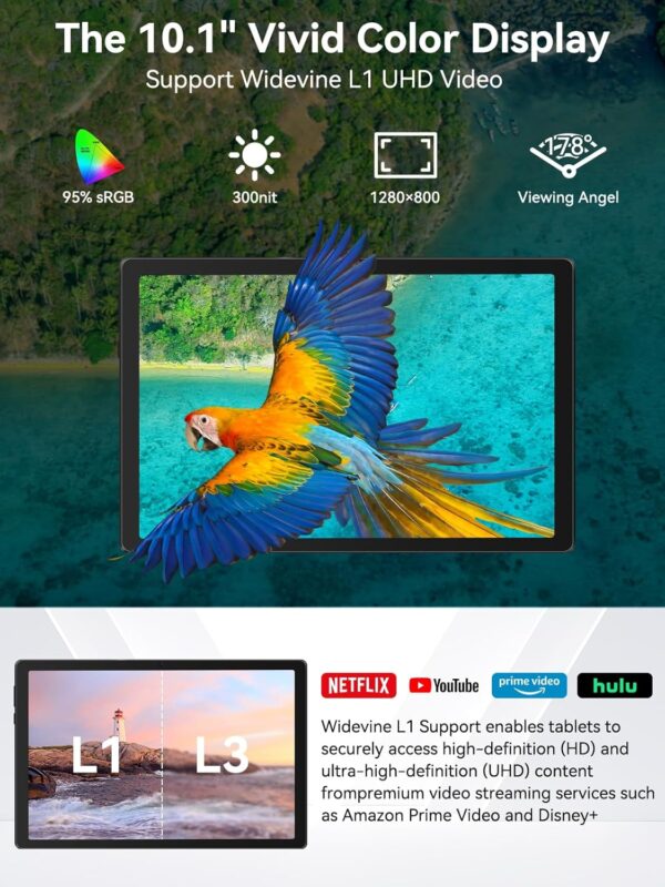 Tablet, Android 14 Tablet, 10.1 inch Tablets with Rechargeable Stereo Speaker Audio Dock, HD IPS Touch Screen, Otca-Core, 14GB RAM 64GB ROM 1TB Expansion, Wi-Fi 6, BT 5.3, Dual Camera, Google Tab 2025 - Image 5
