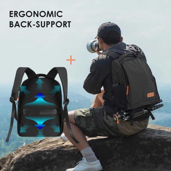 TARION Camera Backpack Waterproof Camera Bag Large Capacity Camera Case Photography Backpack with 15in Laptop Compartment Rain Cover for Men Women Photographer DSLR SLR Cameras Lens Tripod Black TB-02 - Image 6