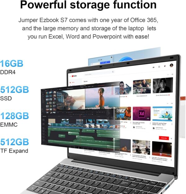jumper Laptop 15.6 Inch, Office 365, 16GB RAM 640GB Storage, Quad Core N95 CPU, Laptop Computer with FHD 1920x1200 Display(16:9), 38WH Battery, 2.4G+5G WiFi, BT4.0, 2 Speakers, Mini HDMI. - Image 4