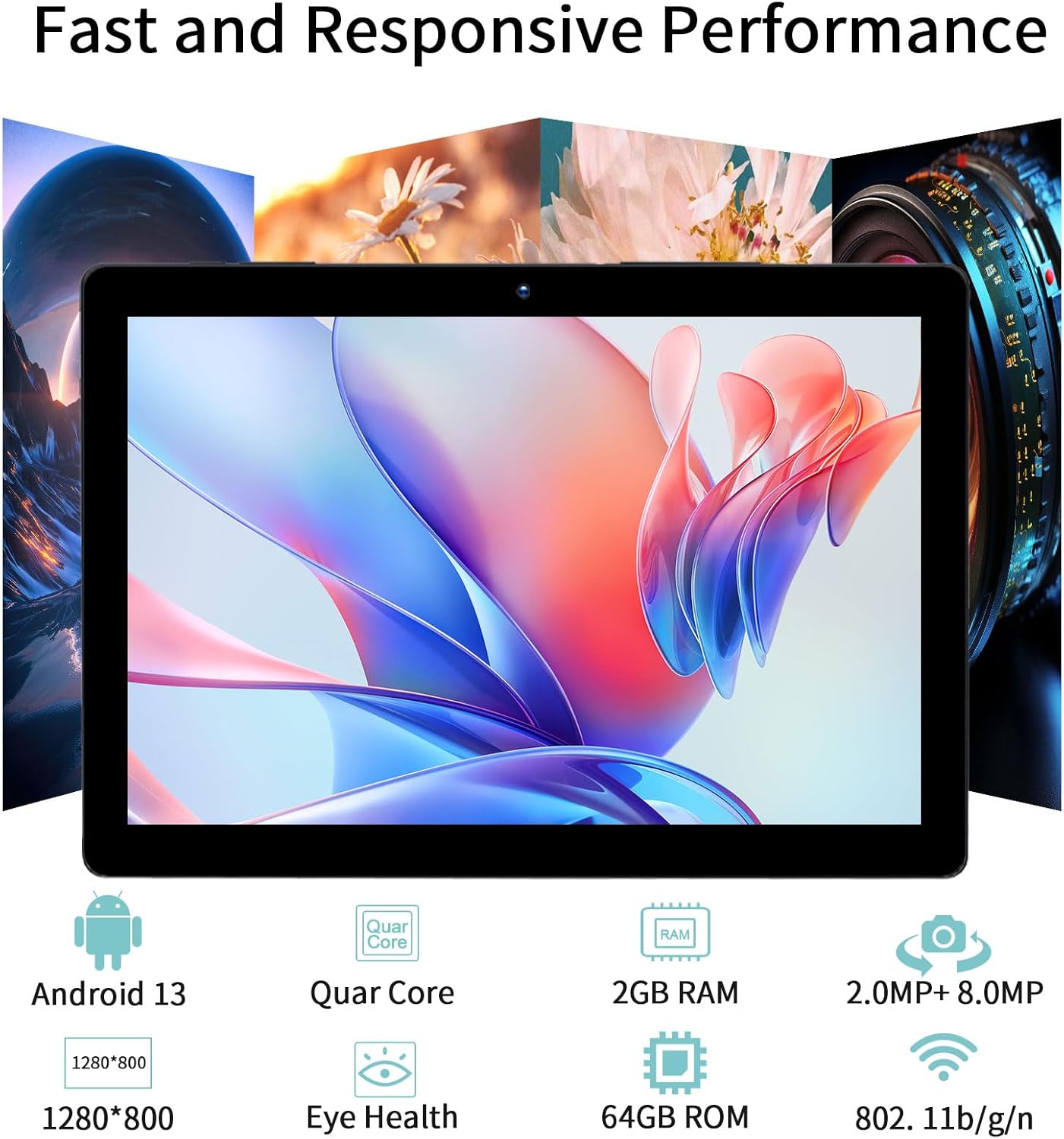 PRITOM 10 inch Tablet Android 13, Tablet with Case, 64GB, 512GB Expand, Quad-Core, 1280 * 800 HD IPS Screen, Dual Camera, Wi-Fi, Bluetooth, Black - Image 2