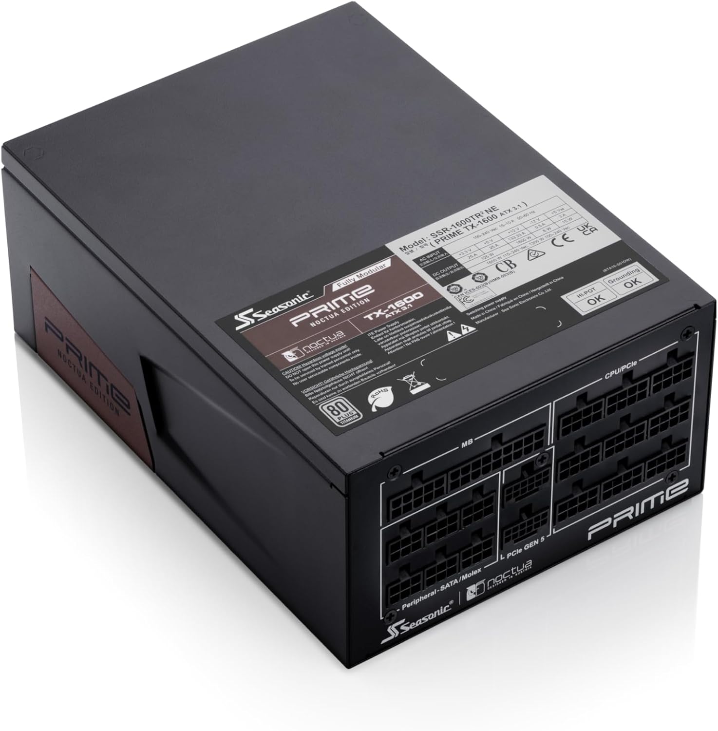 Seasonic Prime TX-1600 Noctua Edition, Ultra-Quiet Fully Modular 1600W 80 Plus Titanium Efficiency ATX 3.1 PC Power Supply (Black/Brown) with US AC Power Cord - Image 2