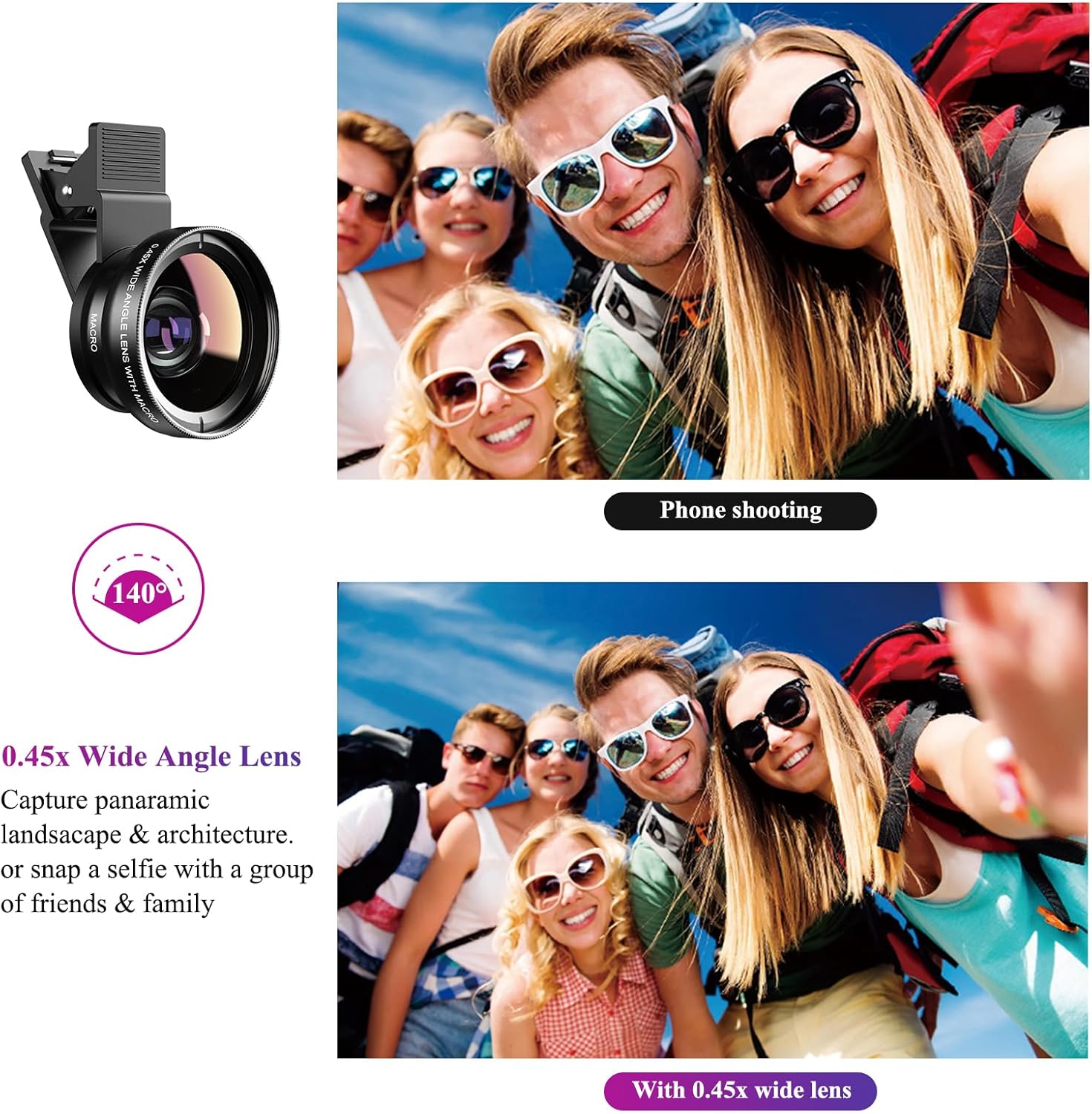 Apexel Phone Camera Lens, 2 in 1 Cell Phone Clip-on Lens Kit 0.45X Wide Angle Lens 140°+ 12.5X Macro Lens Clip-on iPhone Lens for iPhone Samsung and Most of Android Smartphone - Image 3