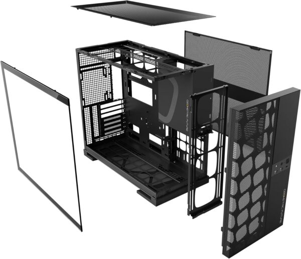 M5 Vent Mesh Panel Tempered Glass Mid Tower, E-ATX/ATX Gaming Case, High Airflow, 1.2mm Steel, Type C, Support 420/360 Radiator, ARGB PWM 140m fan x 5 Pre-Installed, Black, GEO-M5VF-B - Image 4