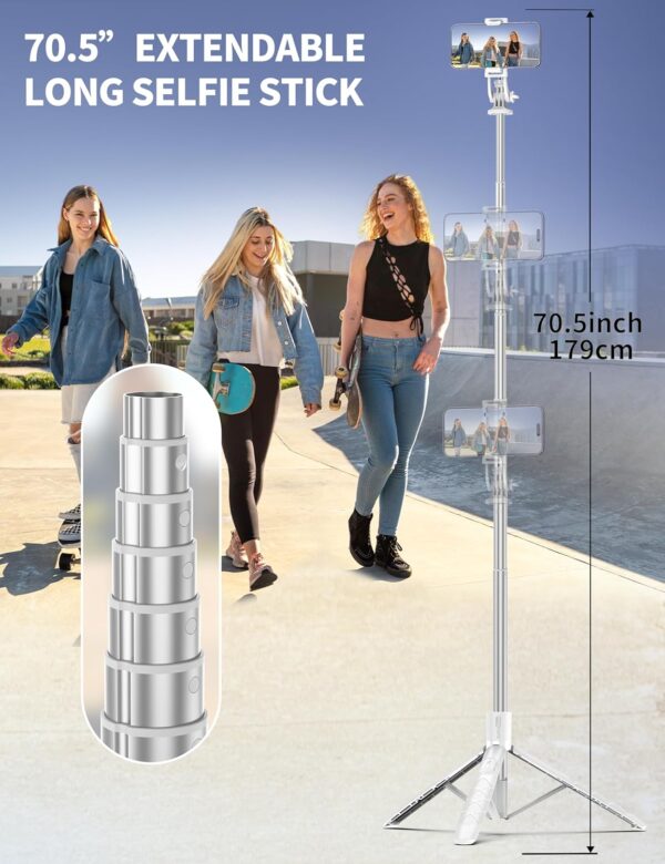 71" Phone Tripod Selfie Stick Tripod, Smartphone Tripod Stand All-in-1 with Remote, Travel Tripod for iPhone, Extendable Cell Phone Tripod for Selfie/Video Recording/Photo/Live Stream/Vlog - Image 3