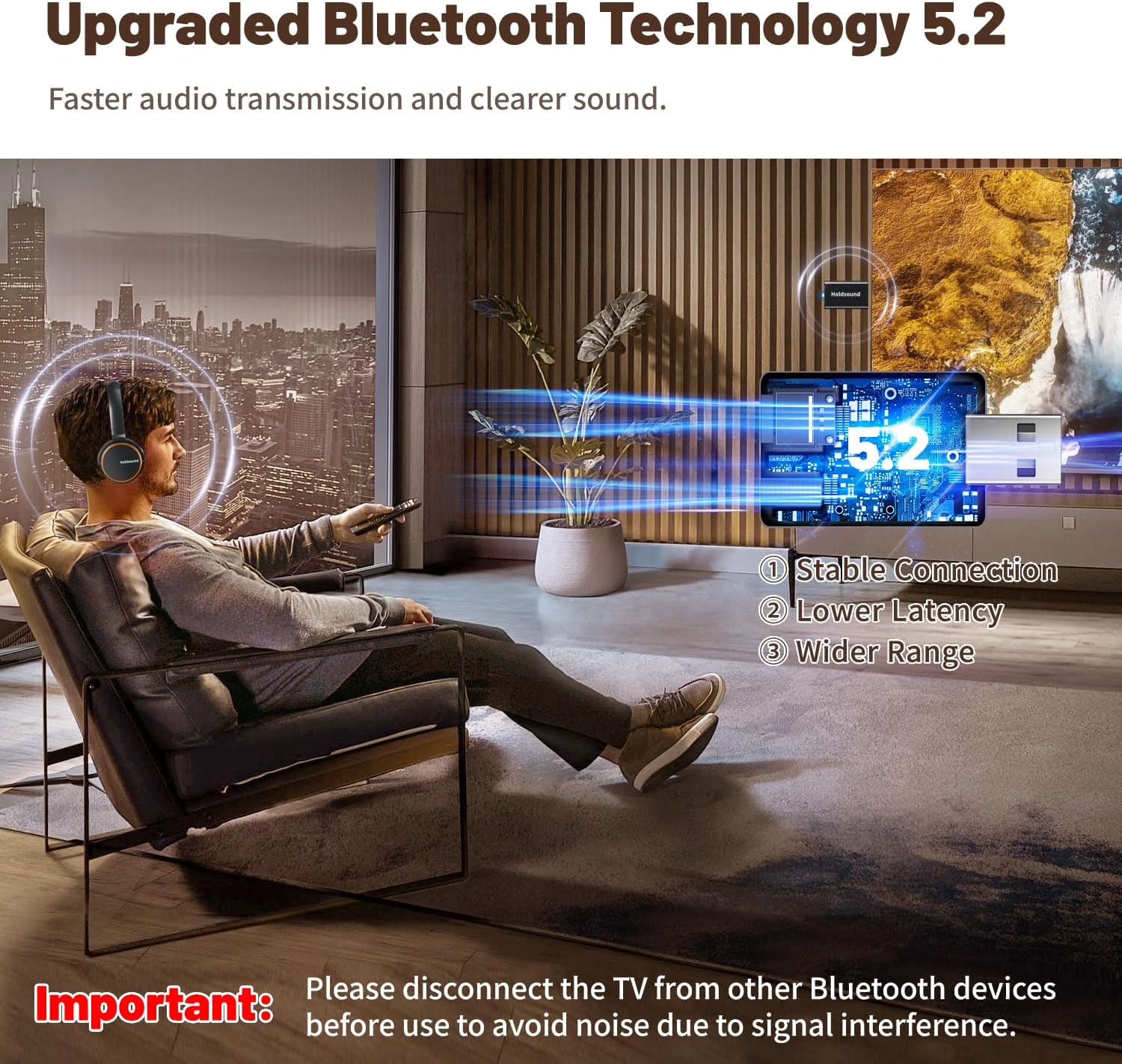 Wireless Headphones for TV Watching -BKM600 Wireless TV Headphones with Bluetooth USB Transmitter(Optical, AUX, RCA and USB Output), Plug and Play, Enhanced Volume, Gift for the Seniors/Parents,Orange - Image 4