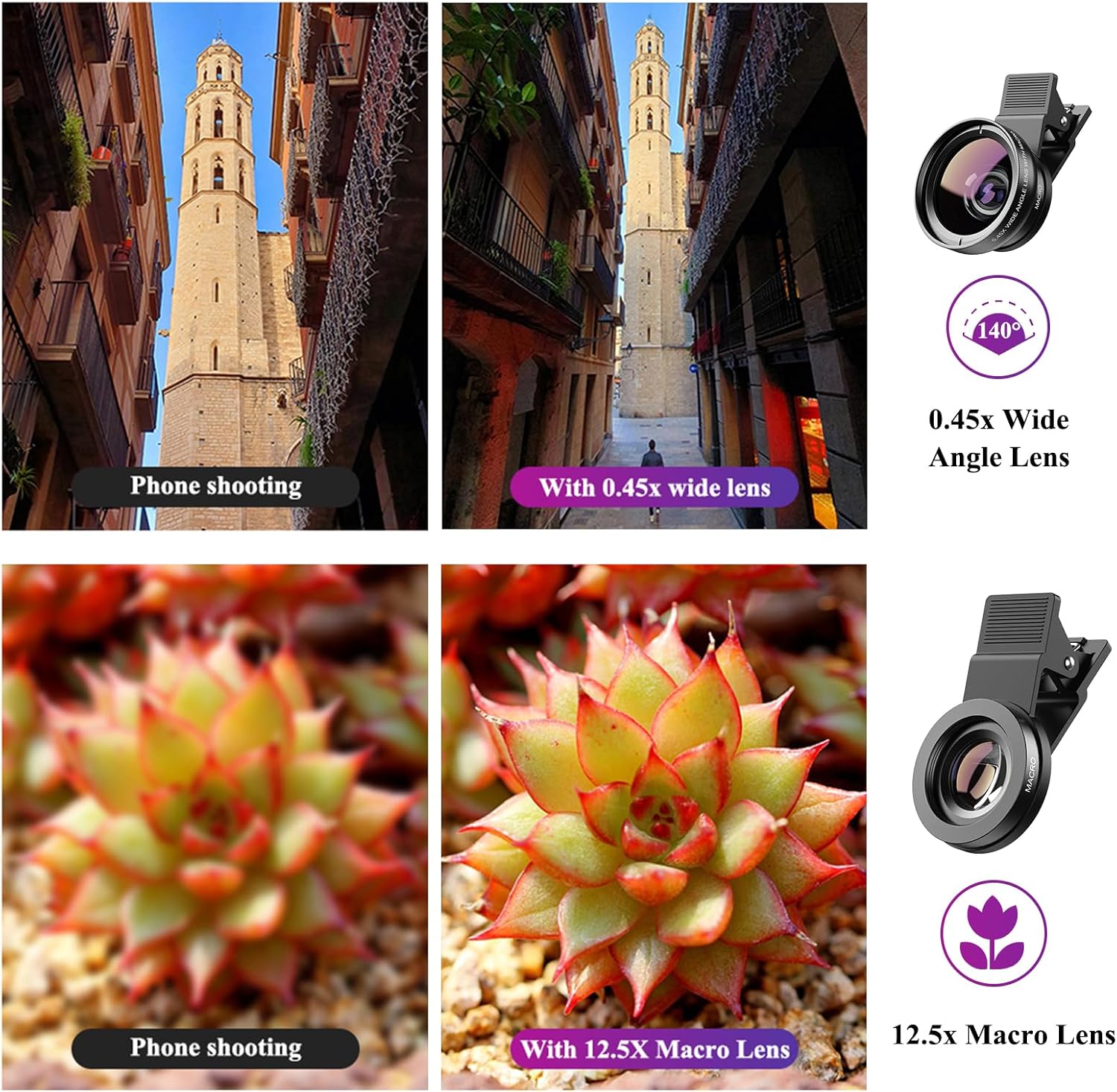 Apexel Phone Camera Lens, 2 in 1 Cell Phone Clip-on Lens Kit 0.45X Wide Angle Lens 140°+ 12.5X Macro Lens Clip-on iPhone Lens for iPhone Samsung and Most of Android Smartphone - Image 5