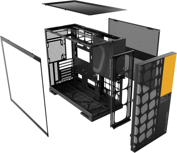 M5 Vent, Mesh Panel Tempered Glass Mid Tower, E-ATX/ATX Gaming Case, High Airflow, Type C, Support 420/360 Rad, ARGB PWM 140mm Fan x 5 Pre-Installed, Black/Yellow, GEO-M5VF-BY - Image 4