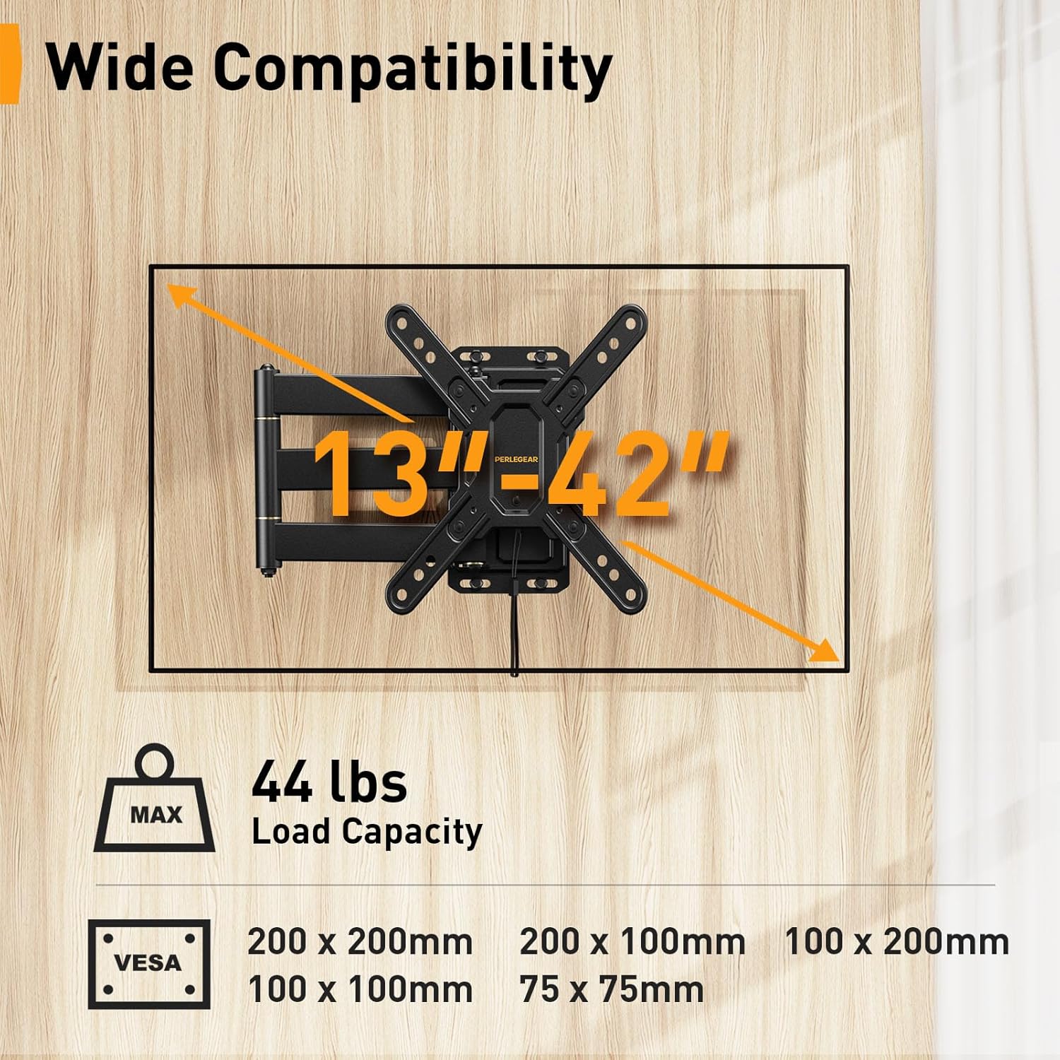 Perlegear Lockable RV TV Mount for 13–42 inch TVs up to 44 lbs, Full Motion RV TV Wall Mount with Swivel, Tilt, Pull Cord Lock, RV TV Mount for Camper, RV, Motorhome, Max VESA 200x200mm, PGLRVF2 - Image 2