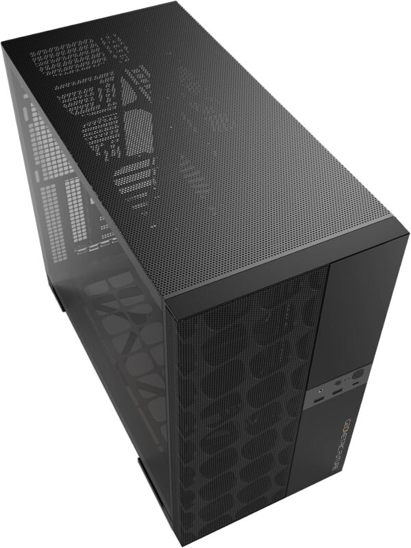 M5 Vent Mesh Panel Tempered Glass Mid Tower, E-ATX/ATX Gaming Case, High Airflow, 1.2mm Steel, Type C, Support 420/360 Radiator, ARGB PWM 140m fan x 5 Pre-Installed, Black, GEO-M5VF-B - Image 7