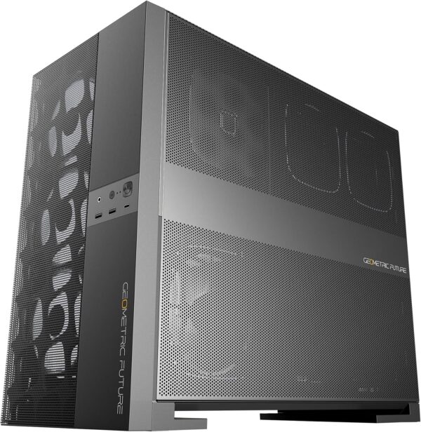 M5 Vent Mesh Panel Tempered Glass Mid Tower, E-ATX/ATX Gaming Case, High Airflow, 1.2mm Steel, Type C, Support 420/360 Radiator, ARGB PWM 140m fan x 5 Pre-Installed, Black, GEO-M5VF-B - Image 6