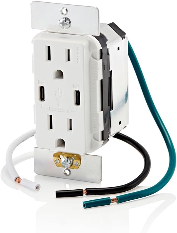 Leviton T5636-W 60W (6A) USB Dual Type-C/C Power Delivery in-Wall Charger with 15A Tamper-Resistant Outlet, USB Charger for Smartphones, Tablets, Laptops, White - Image 14