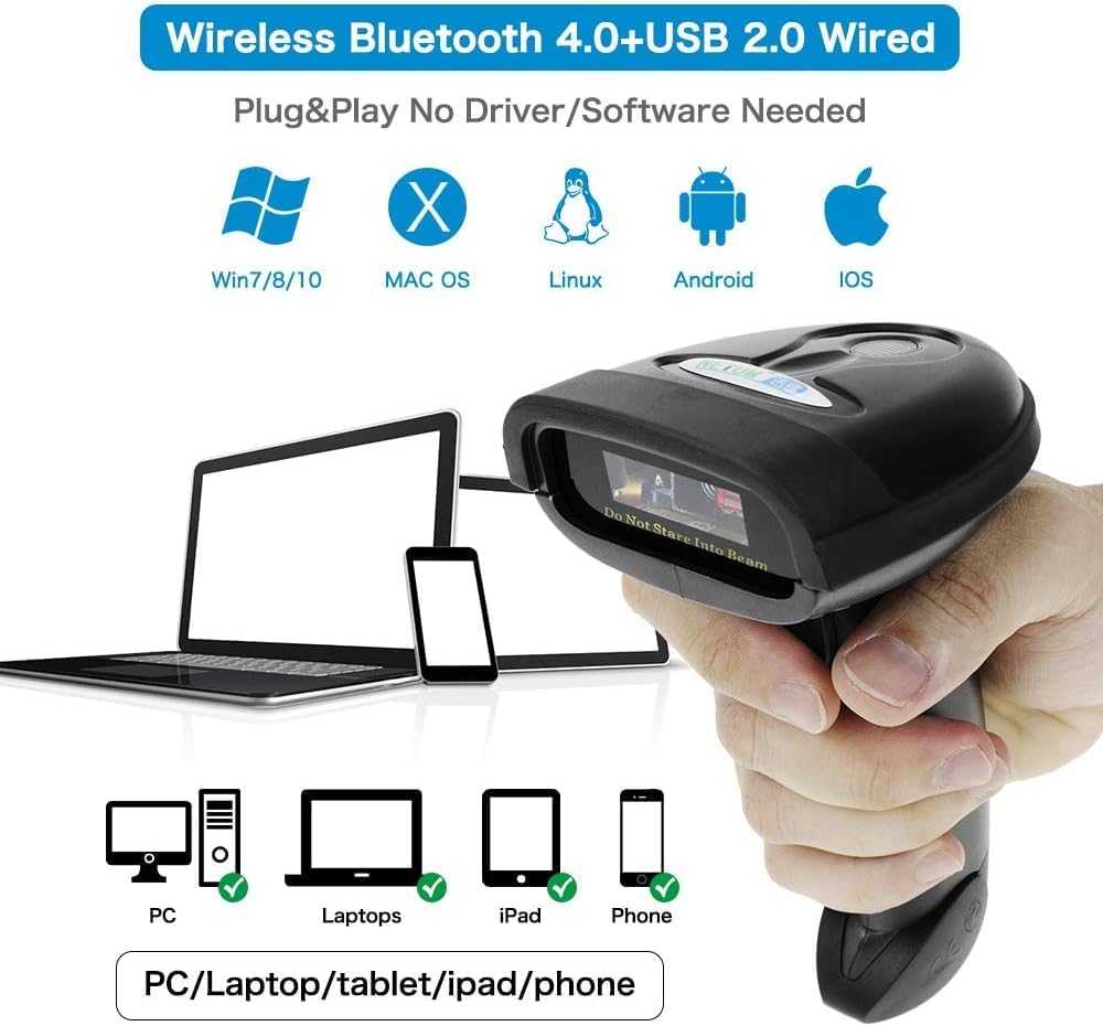 NETUM Bluetooth Barcode Scanner, Compatible with 2.4G Wireless & Bluetooth Function & Wired Connection, Connect Smart Phone, Tablet, PC, CCD Bar Code Reader Work with Windows, Mac,Android (NT-1228BC) - Image 2