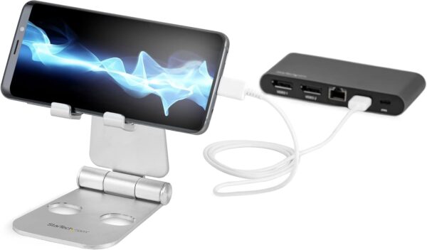 StarTech.com Phone and Tablet Stand - Foldable Universal Mobile Device Holder for Smartphones & Tablets Adjustable Multi-Angle Ergonomic Cell Phone Stand for Desk Portable, 4in to 13in (USPTLSTND) - Image 3