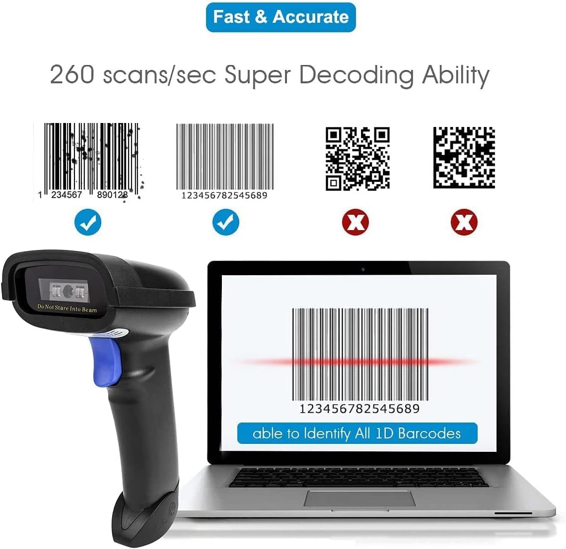 NETUM Bluetooth Barcode Scanner, Compatible with 2.4G Wireless & Bluetooth Function & Wired Connection, Connect Smart Phone, Tablet, PC, CCD Bar Code Reader Work with Windows, Mac,Android (NT-1228BC) - Image 3