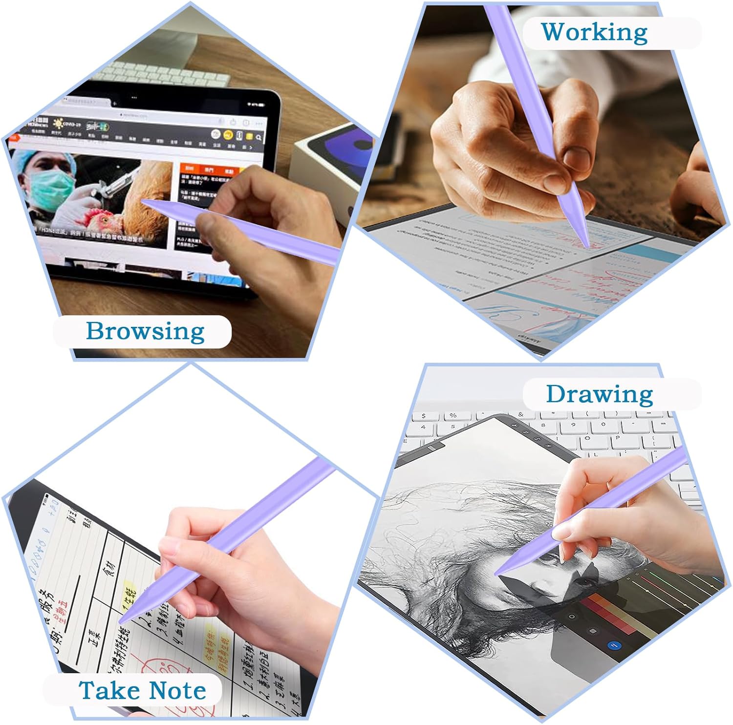 Stylus Pen for Android/iOS Tablet,Tablet Pencil with Pom Tip Rechargeable Active Stylus Pen for iPhone/Samsung/XiaoMi/Huawei/Vivo/Lenovo and Other Android Smartphones and Tablets-Purple - Image 5