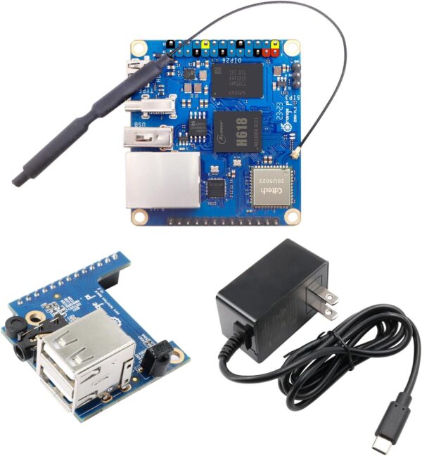 Zero 3 4GB LPDDR4 Allwinner H618 Quad-Core 64 Bit Single Board Computer with 16MB SPI Flash,Support WiFi BT5.0, Development Board Computer Run Android 12 TV/Ubuntu(4G+Expansion Board+Power)