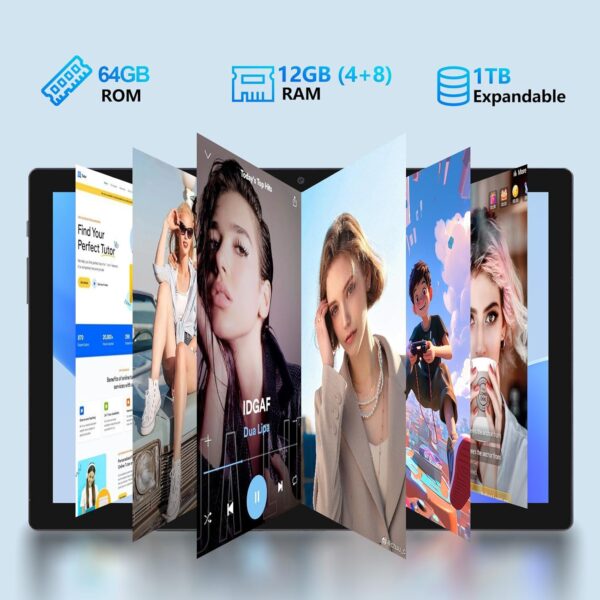 Tablet, Android 14 Tablet with 12GB (4+8) RAM 128GB ROM, Octa-Core Processor Tablets with Keyboard, Mouse, 10.1 Inch 1280 * 800 IPS Touch Screen, Dual Camera, WiFi 6, BT 5.4, 6000mAh Battery - Image 3