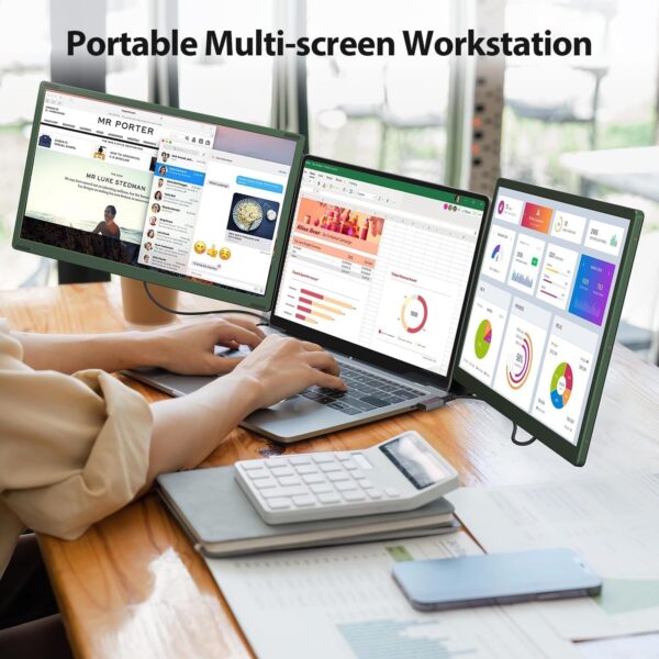 14’’ Triple Laptop Screen Extender, 1080P FHD Portable Dual Monitor for Laptop USB C HDMI, Plug-Play Laptop Monitor Extender for Triple Display for Mac/Windows, Fit 13”-17.3” Laptops - Image 2