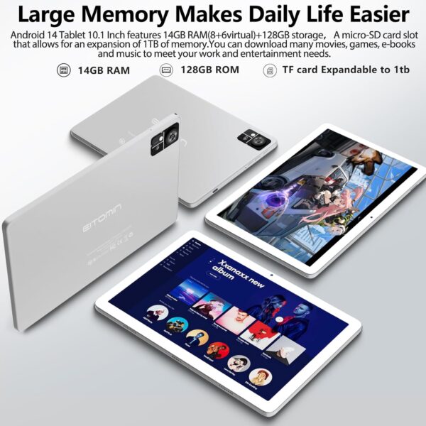 Android 14 Tablet 10 inch 2025 Latest Tablet with Keyboard,14GB RAM+128GB ROM+1TBExpand,Octa-Core,4G Cellular tablets with 2 Sim Slot,Incell screen,5G WiFi/BT5.0/GPS,13MP+8MP Camera7000mAh Battery - Image 3