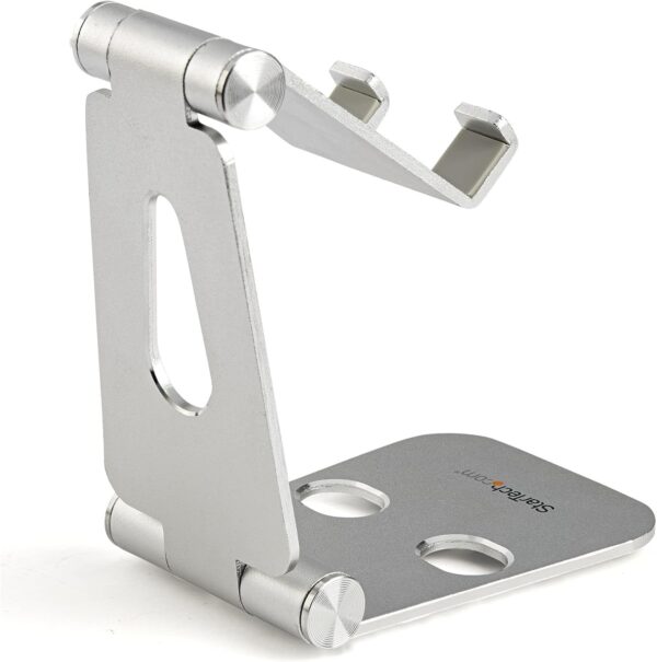 StarTech.com Phone and Tablet Stand - Foldable Universal Mobile Device Holder for Smartphones & Tablets Adjustable Multi-Angle Ergonomic Cell Phone Stand for Desk Portable, 4in to 13in (USPTLSTND) - Image 2