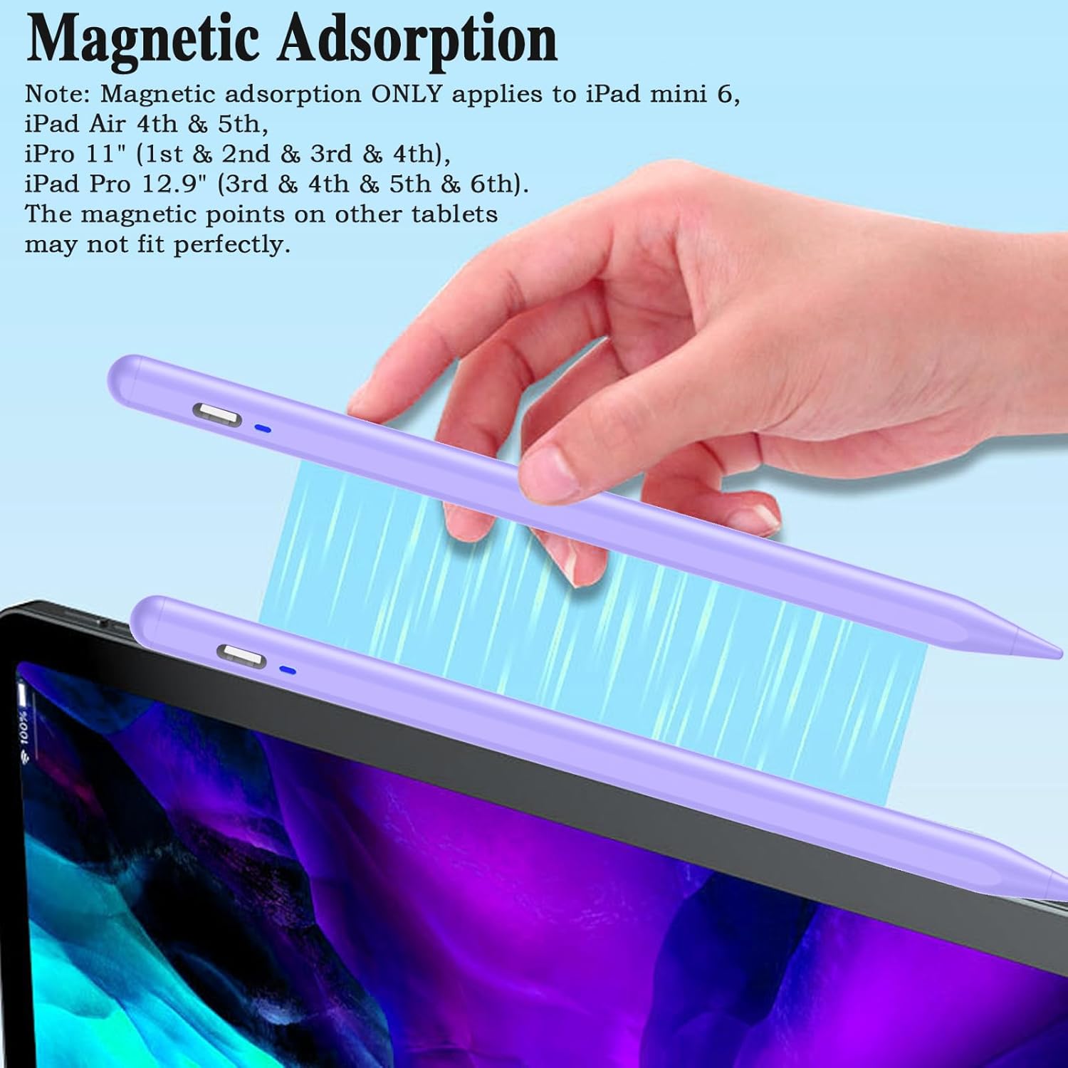 Stylus Pen for Android/iOS Tablet,Tablet Pencil with Pom Tip Rechargeable Active Stylus Pen for iPhone/Samsung/XiaoMi/Huawei/Vivo/Lenovo and Other Android Smartphones and Tablets-Purple - Image 3