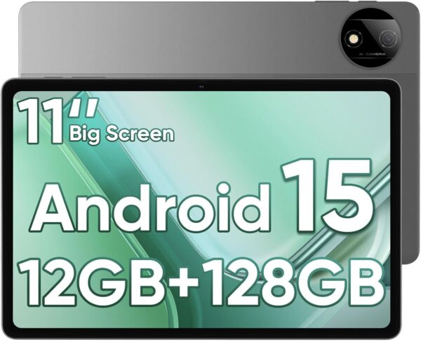 Tablet, Android 15 Tablet with 11 inch LCD Display, 12GB RAM + 128GB Storage 1TB Expand, T7200 Octa-Core Processors, 8000mAh, Widevine L1, GPS, Dual Camera, WiFi 5, BT5.0 (Black)