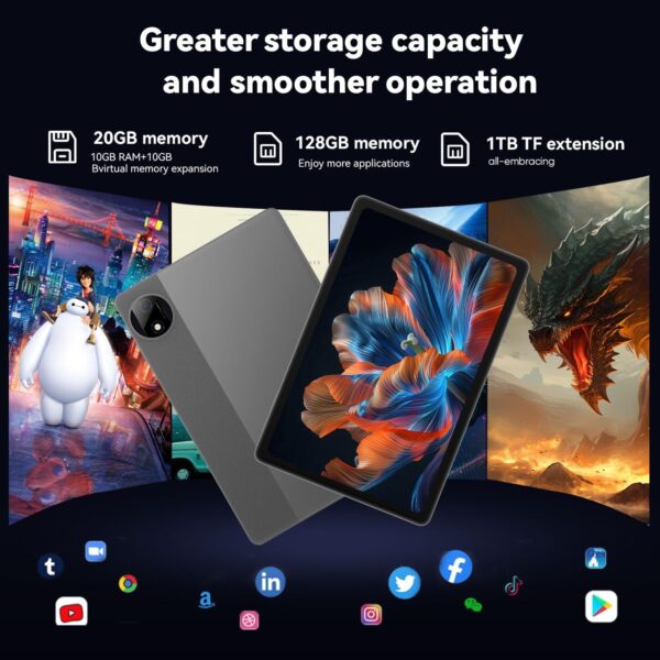 Tablet, Android 15 Tablet with 11 inch LCD Display, 12GB RAM + 128GB Storage 1TB Expand, T7200 Octa-Core Processors, 8000mAh, Widevine L1, GPS, Dual Camera, WiFi 5, BT5.0 (Black) - Image 6