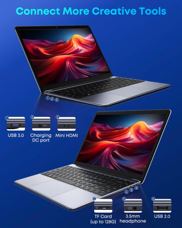 CHUWI HeroBook Pro 14.1'' Laptop, 256GB SSD 8GB RAM, Windows 11 Laptop, 1TB SSD Expand, Intel Celeron N4020(up to 2.8GHz), 2K FHD IPS Display, Ultra Slim, Mini-HDMI, 5G WiFi, USB3.0, Webcam,TF Card - Image 7