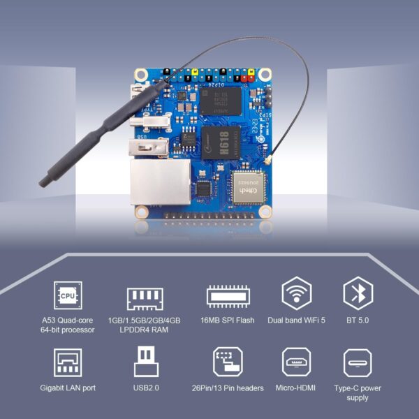 Zero 3 4GB LPDDR4 Allwinner H618 Quad-Core 64 Bit Single Board Computer with 16MB SPI Flash,Support WiFi BT5.0, Development Board Computer Run Android 12 TV/Ubuntu(4G+Expansion Board+Power) - Image 3