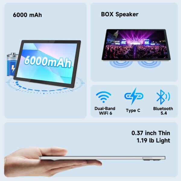 Tablet, Android 14 Tablet with 12GB (4+8) RAM 128GB ROM, Octa-Core Processor Tablets with Keyboard, Mouse, 10.1 Inch 1280 * 800 IPS Touch Screen, Dual Camera, WiFi 6, BT 5.4, 6000mAh Battery - Image 2