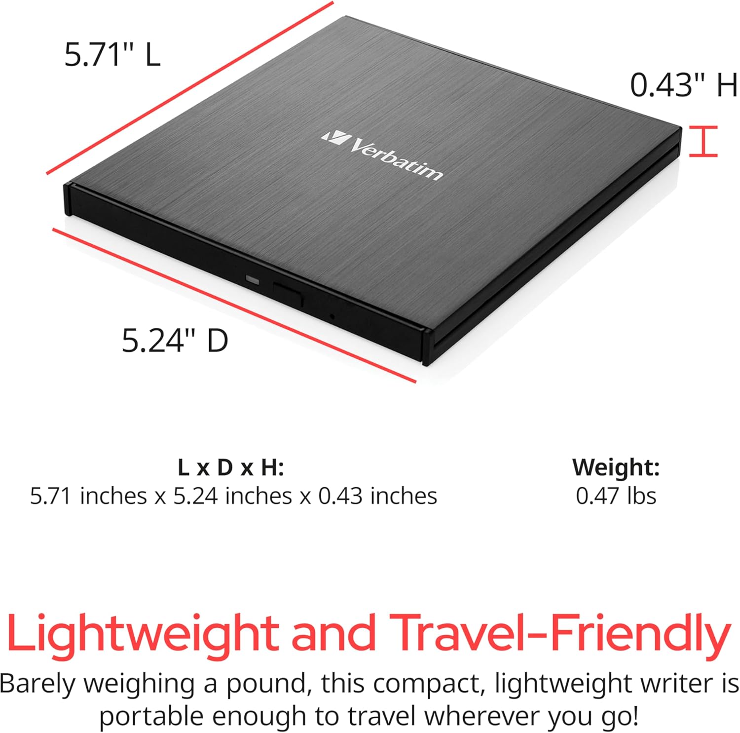 Verbatim Ultra HD 4K CD DVD Blu-ray Writer USB 3.2 GEN 1 USB-C Connectivity Slim Brushed Metal Enclosure Compatible with Mac and PC with Free 25GB Blu-ray disc - Image 2