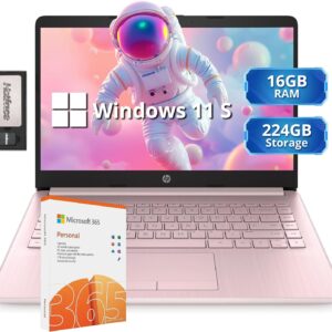 HP Stream 14" HD Lightweight Laptop, Intel Celeron N4120, 16GB RAM, 224GB Storage(64GB eMMC + 160GB Docking Station), Intel UHD Graphics, HD Webcam, 1 Year Office 365, WiFi, Bluetooth, Win 11s, Pink