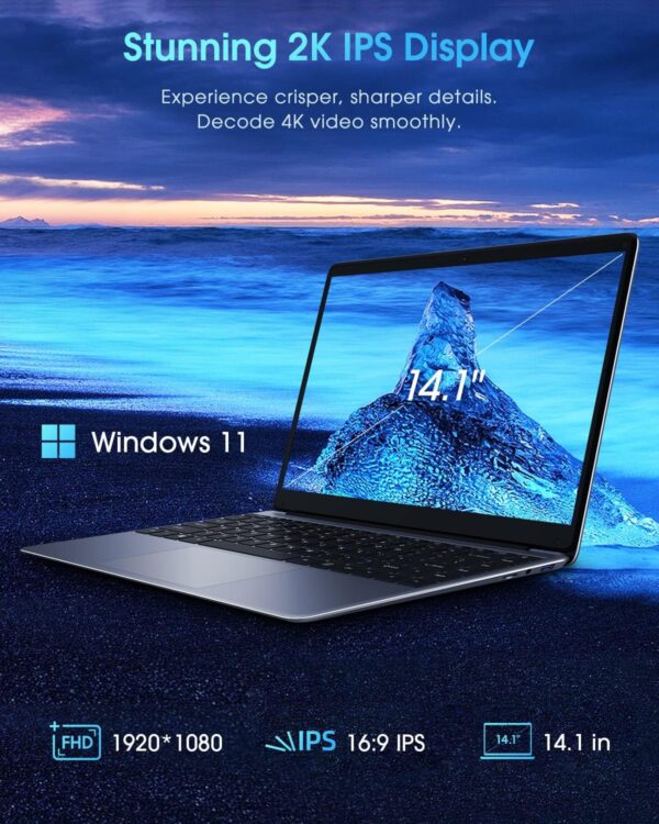 CHUWI HeroBook Pro 14.1'' Laptop, 256GB SSD 8GB RAM, Windows 11 Laptop, 1TB SSD Expand, Intel Celeron N4020(up to 2.8GHz), 2K FHD IPS Display, Ultra Slim, Mini-HDMI, 5G WiFi, USB3.0, Webcam,TF Card - Image 4
