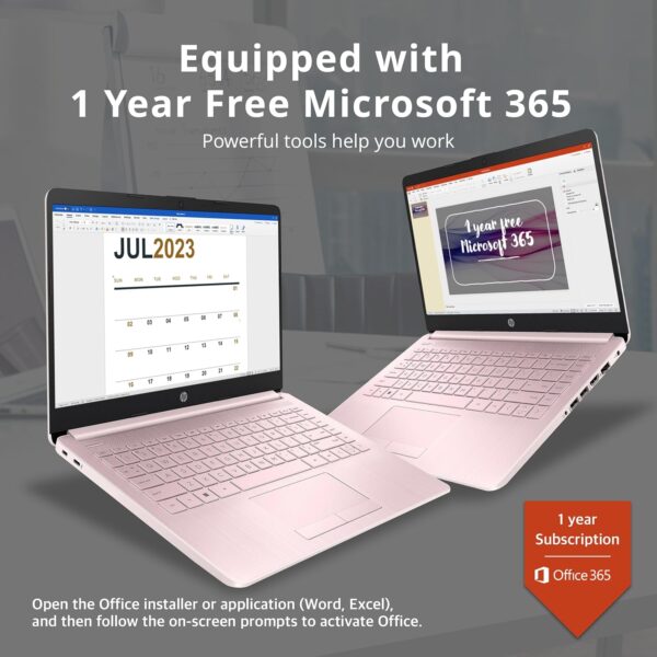 HP Stream 14" HD Lightweight Laptop, Intel Celeron N4120, 16GB RAM, 224GB Storage(64GB eMMC + 160GB Docking Station), Intel UHD Graphics, HD Webcam, 1 Year Office 365, WiFi, Bluetooth, Win 11s, Pink - Image 4